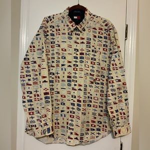 Like New VTG 90s TOMMY HILFIGER Flag  Print Button Up Long sleeves Shirt…